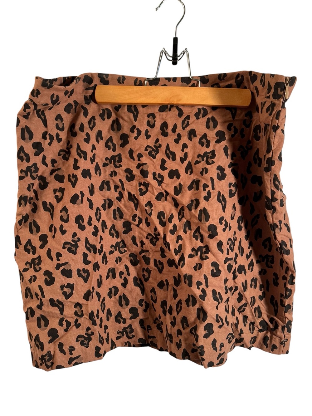 MarleyLilly Women’s Size XL Mini Skirt Tan Black Animal Print Zip Side Cotton